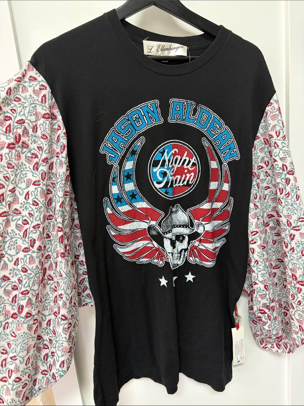Jason Aldean 'Night Train' Upcycled Graphic Tee with Floral Sleeves